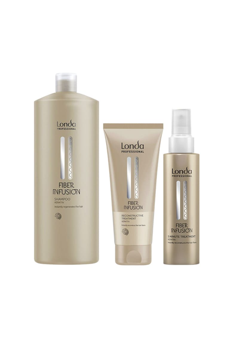 Pachet Sampon Fiber Infusion - 1000 ml + Tratament Reconstructiv 200 ml + Tratament 5 Minute 100 ml - pentru par normal - cu keratina