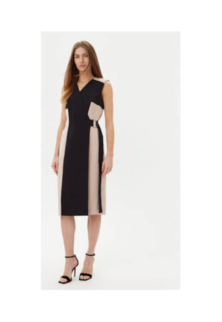Rochie midi fara maneci - 100% poliester - Negru/Bej