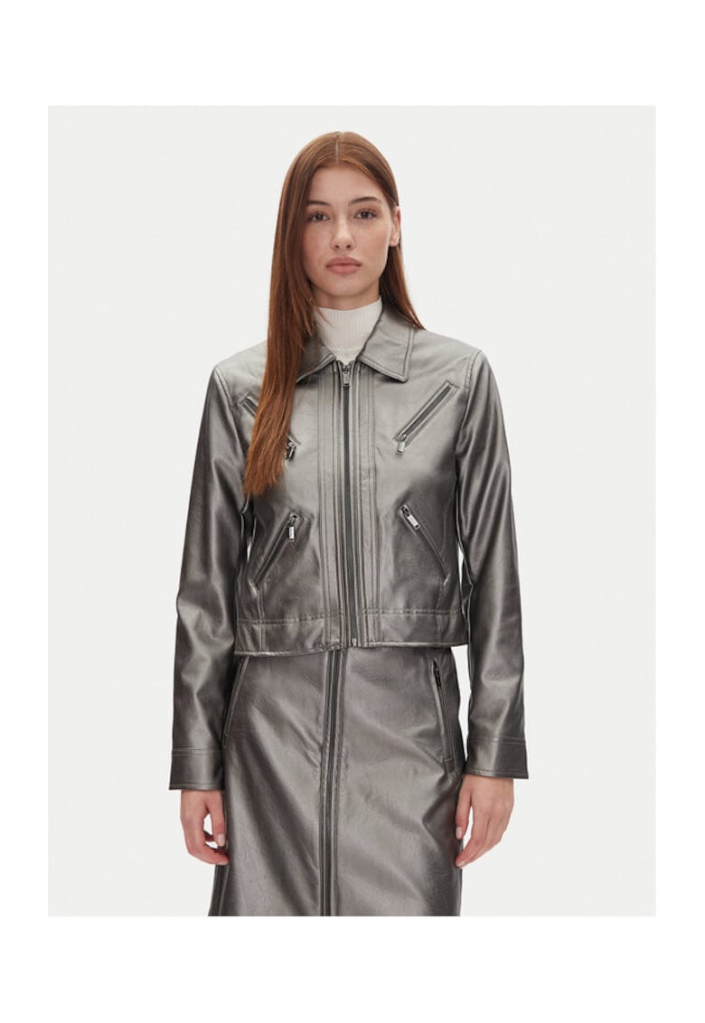 Jacheta din imitatie de piele - Argintiu