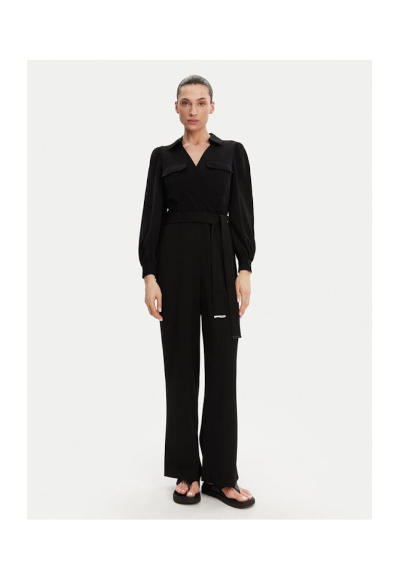 Salopeta cu maneci lungi si cordon - DD3K284A - 100% poliester - Negru