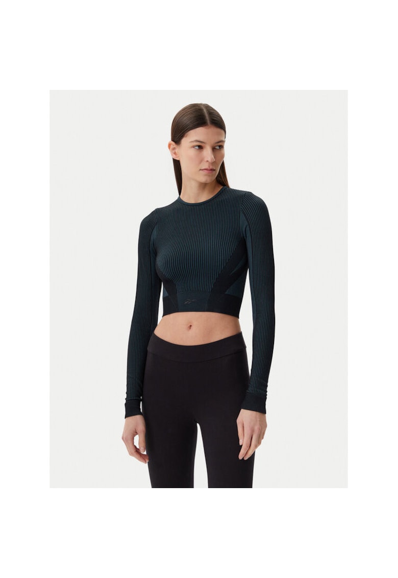 Bluza sport dama - LS Crop 118570 - negru - 72% nylon - 28% elastan