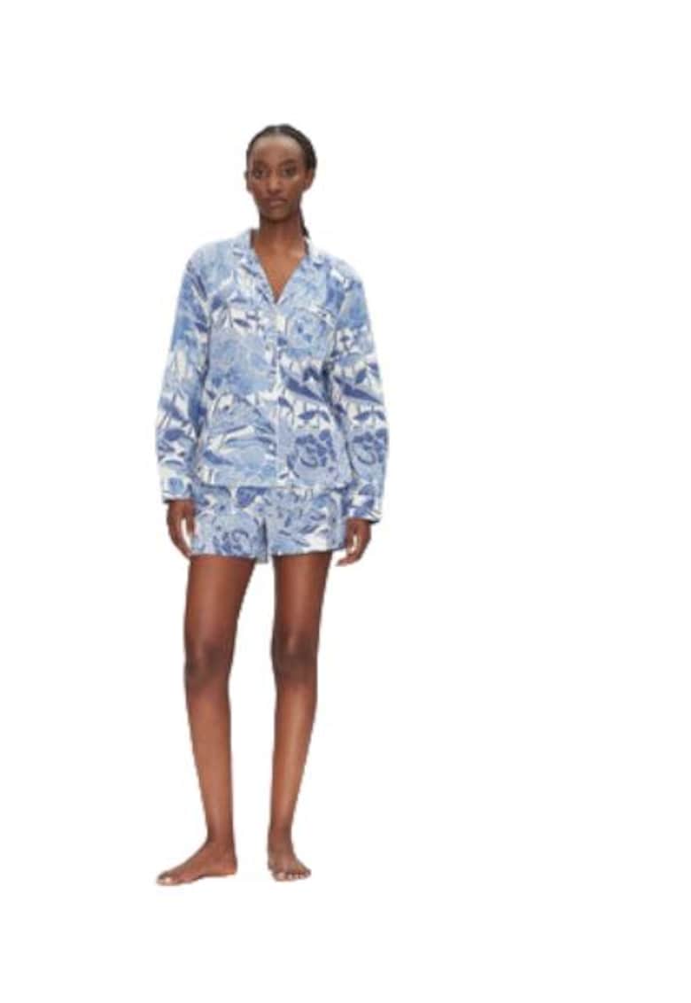 Pijamale dama - floral - albastru - bumbac