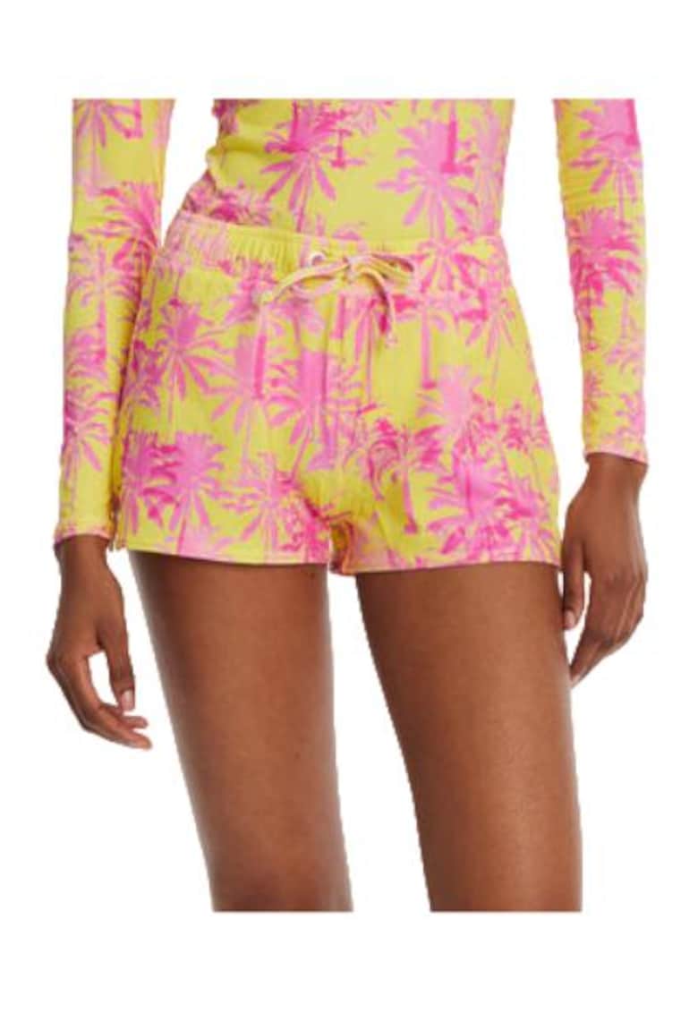 Pantaloni scurti dama - poliamida/elastan - galben/roz -