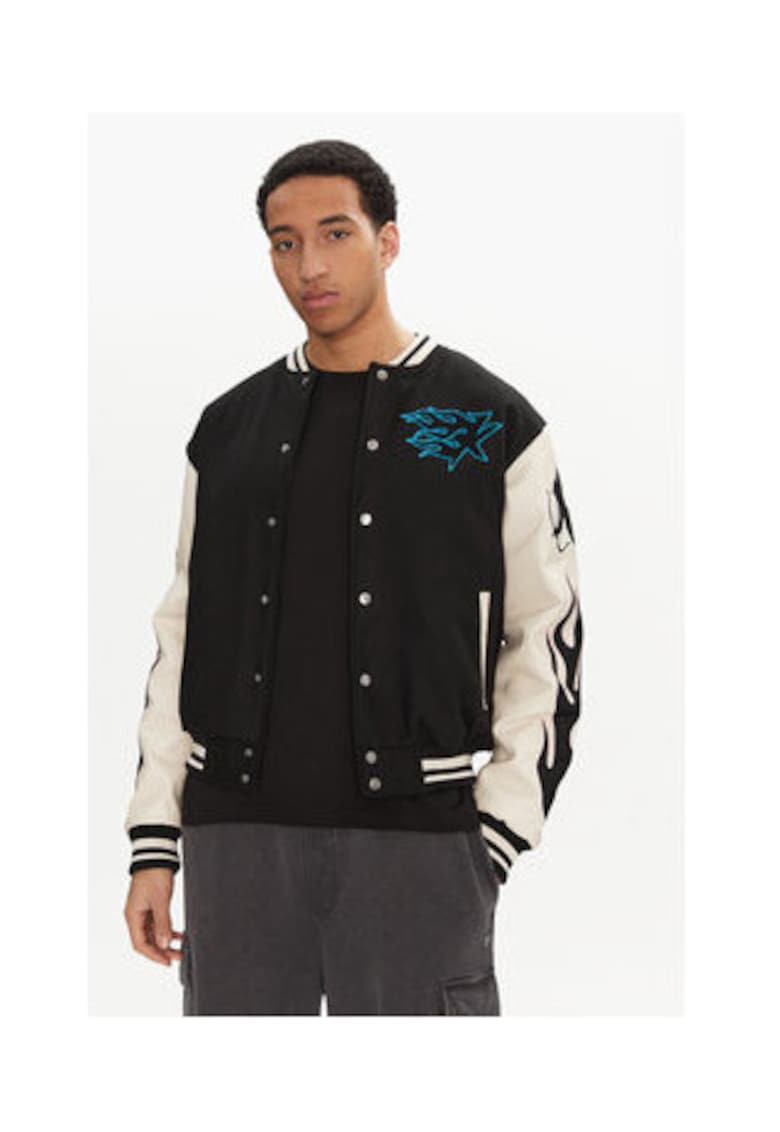 Geaca dama  negru/ alb poliester/lana