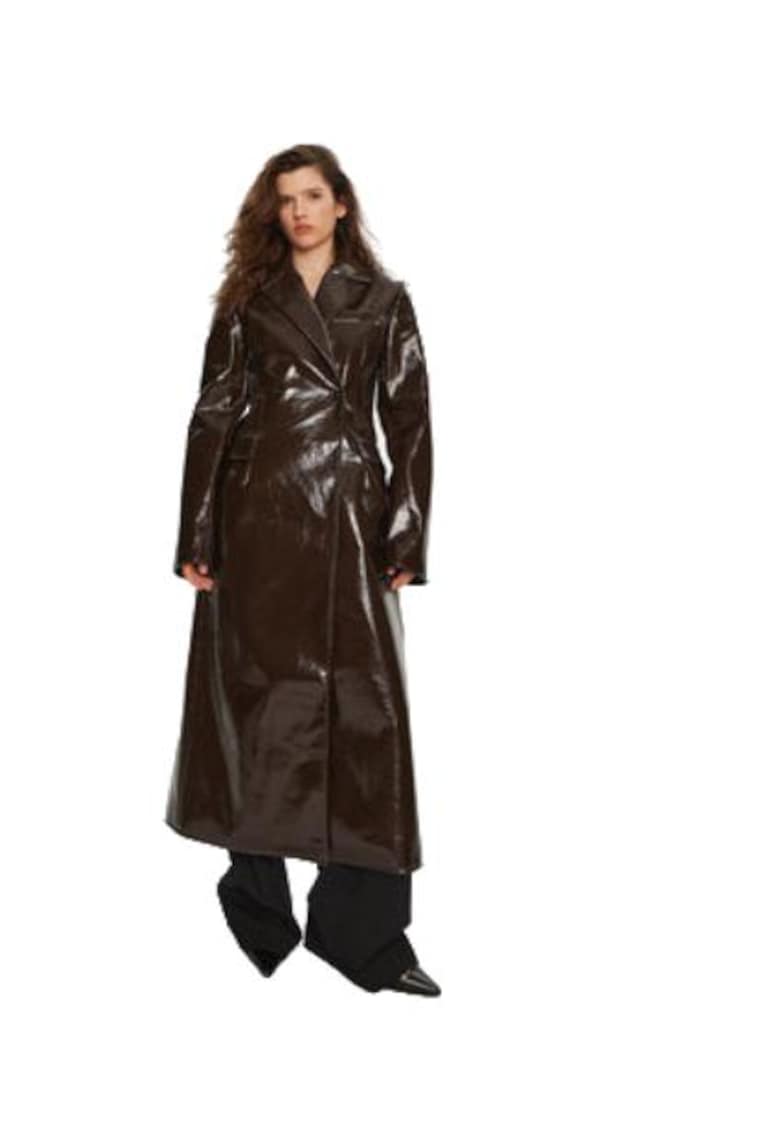 Jacheta lunga dama  poliuretan - maro -