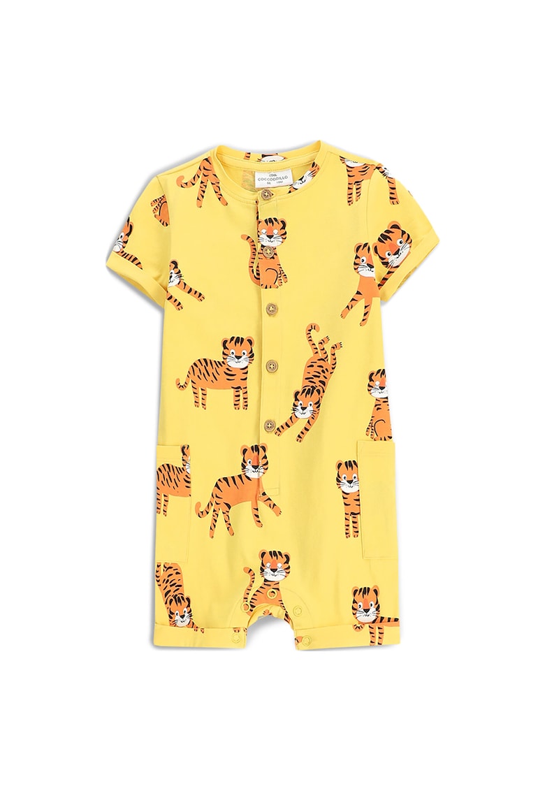 Salopeta pentru copii -  model cu tigru - bumbac/elastan - galben -