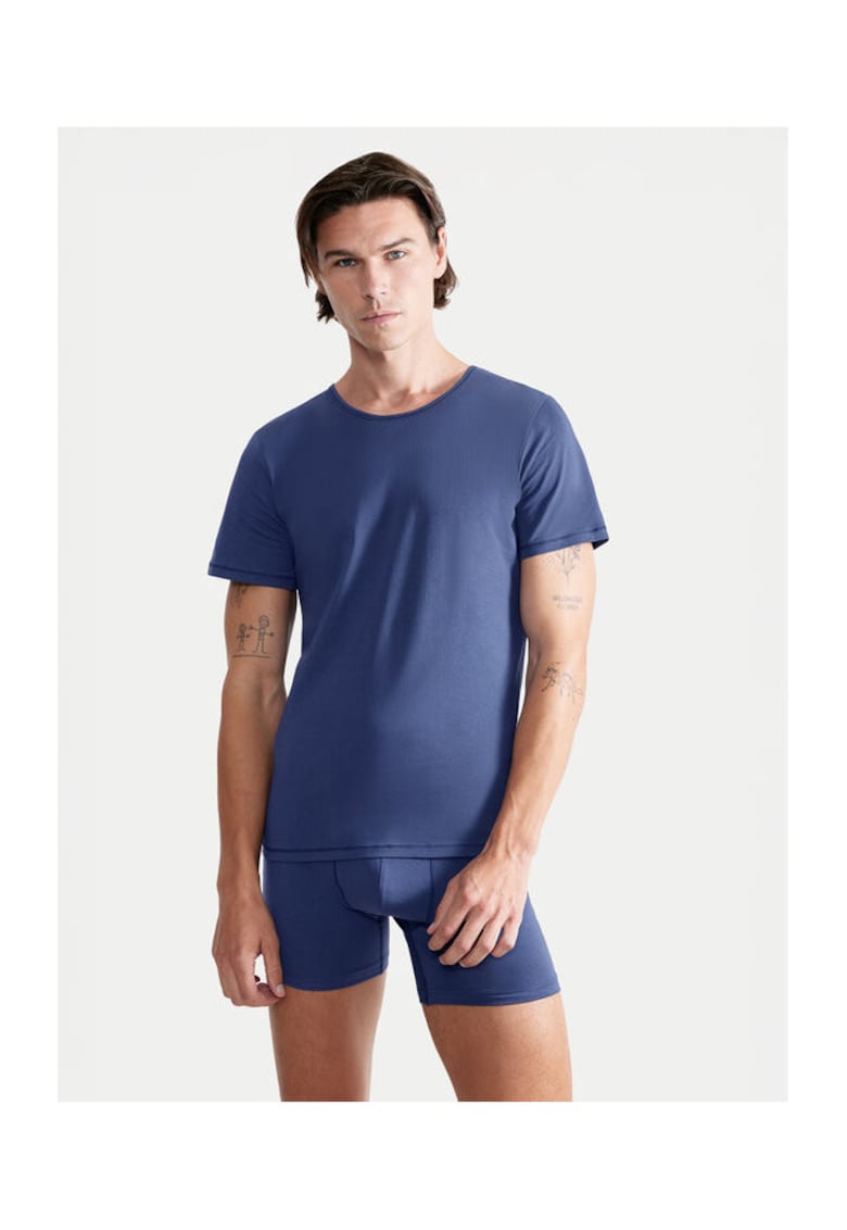 Tricou barbati - bumbac/elastan - albastru -