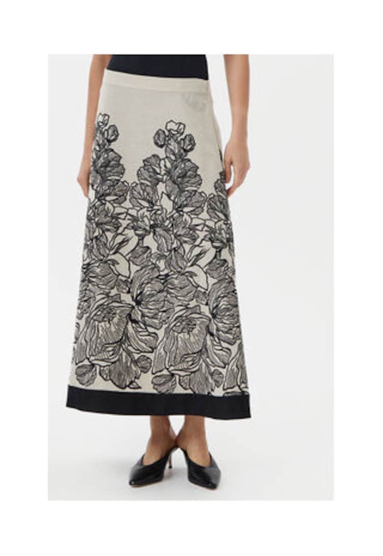 Fusta  model 541990 TERRA - neagra si ecru - din poliester - vascoza - bumbac - in si alte fibre textile