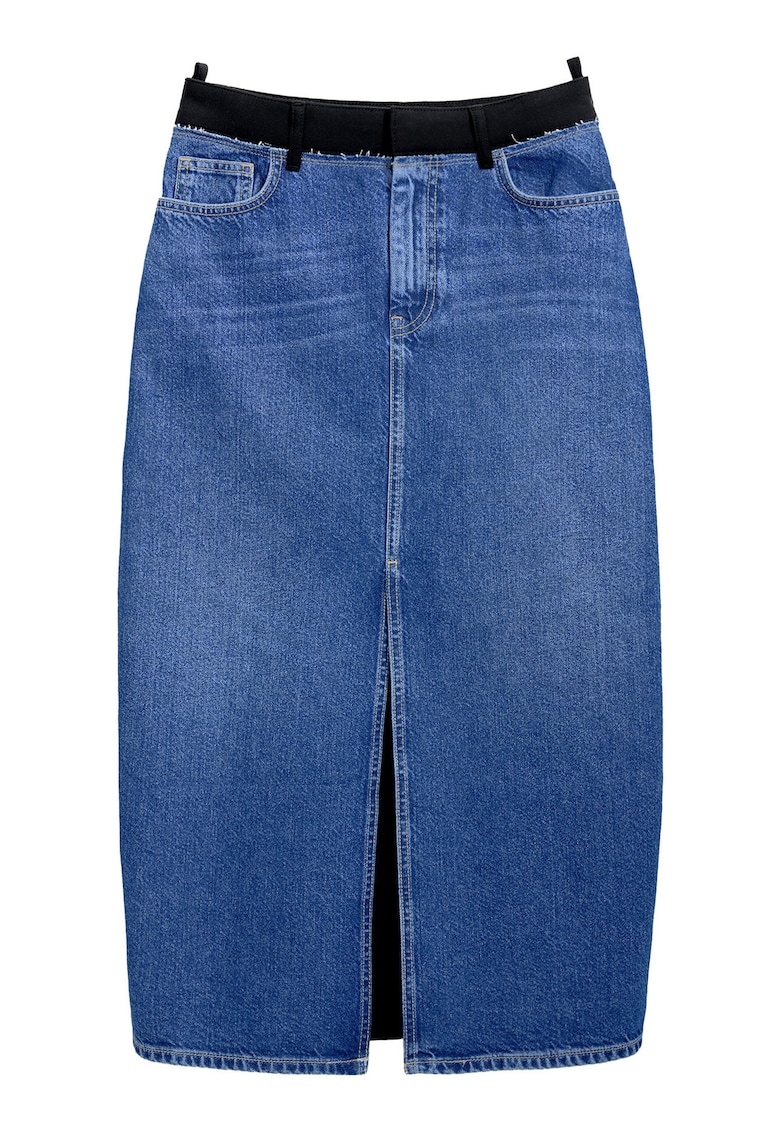 Fusta denim poliester/bumbac/viscoza/elastan - albastru -