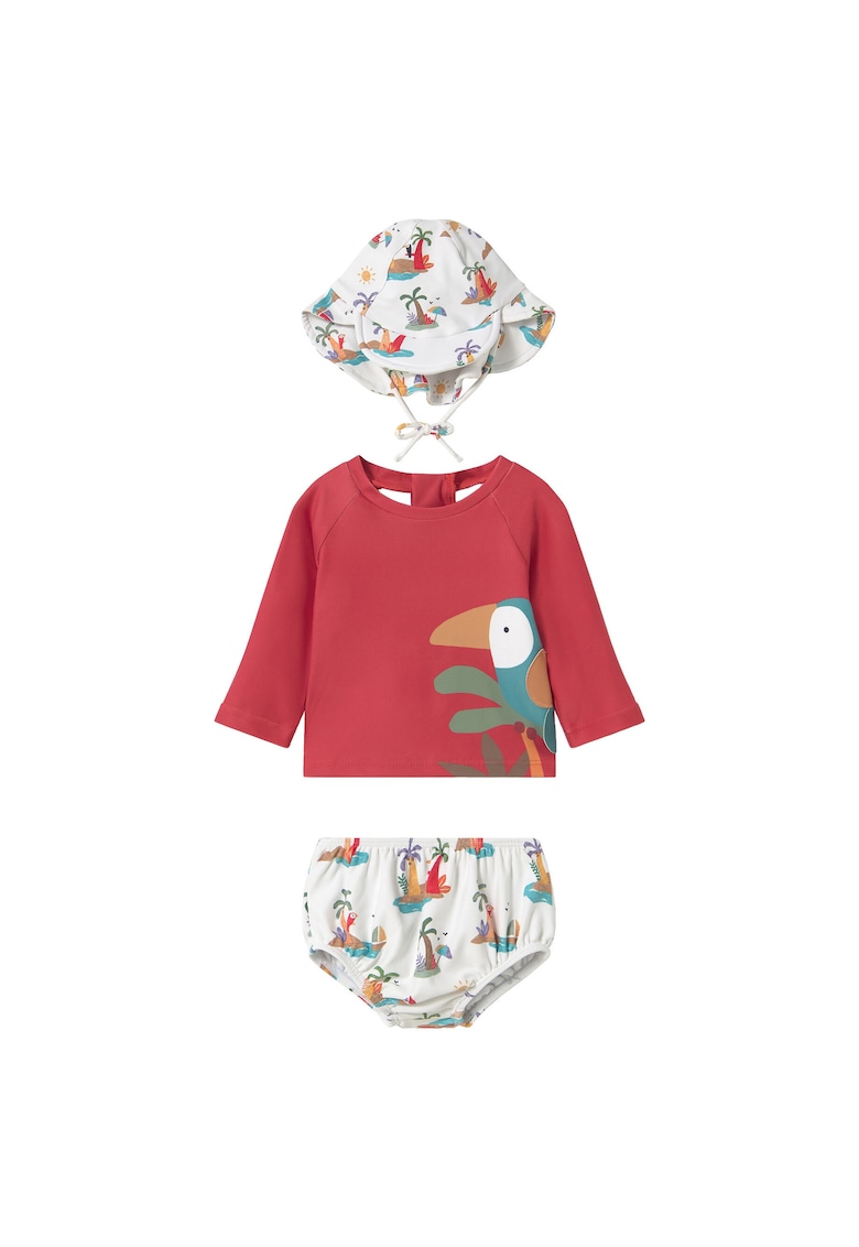 Costum de baie copii -  1669 49 - poliester/elastan - rosu/alb