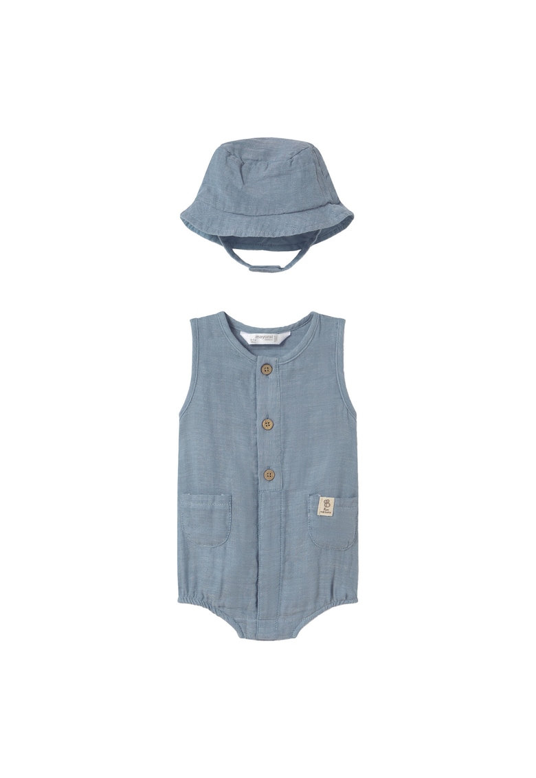Salopeta cu palarie pentru copii -  bumbac - albastru