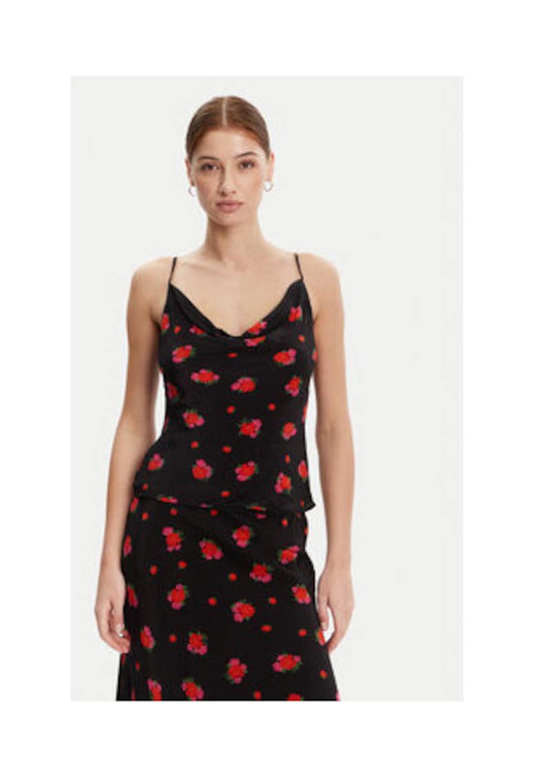 Top dama model floral - negru - 100% viscoza