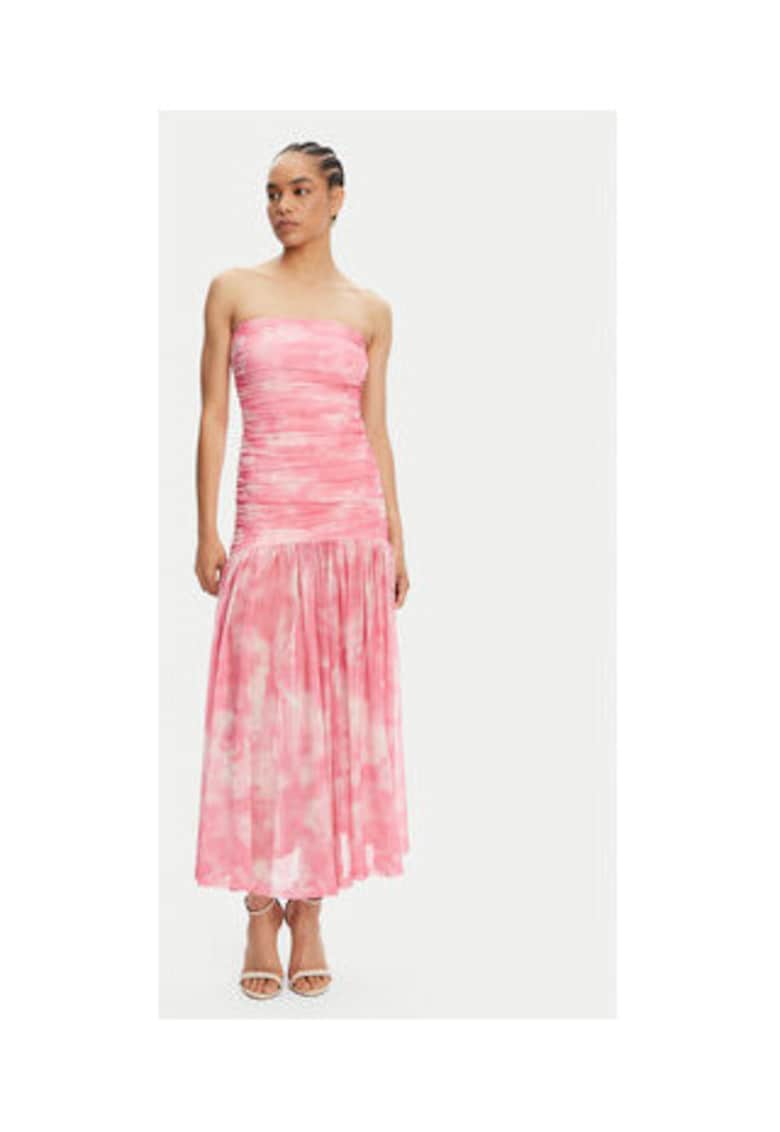 Rochie floral - roz - poliester si elastan