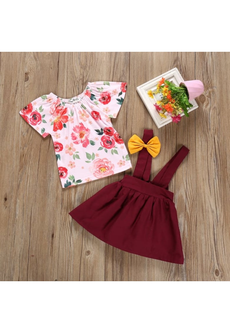 Sarafan Model AL 12632 cu bluzita inflorata - Visiniu - 9-12 luni -