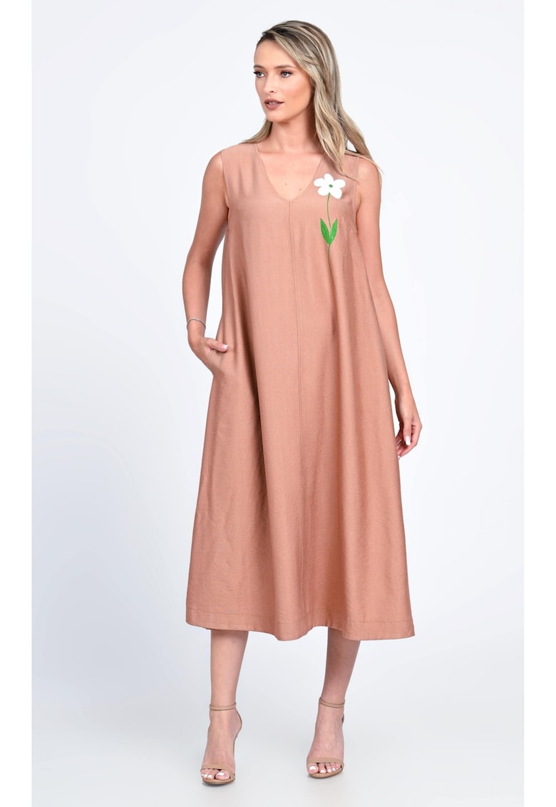 Rochie Dama - V-Neckline V323P - cu Pictura Realizata Manual