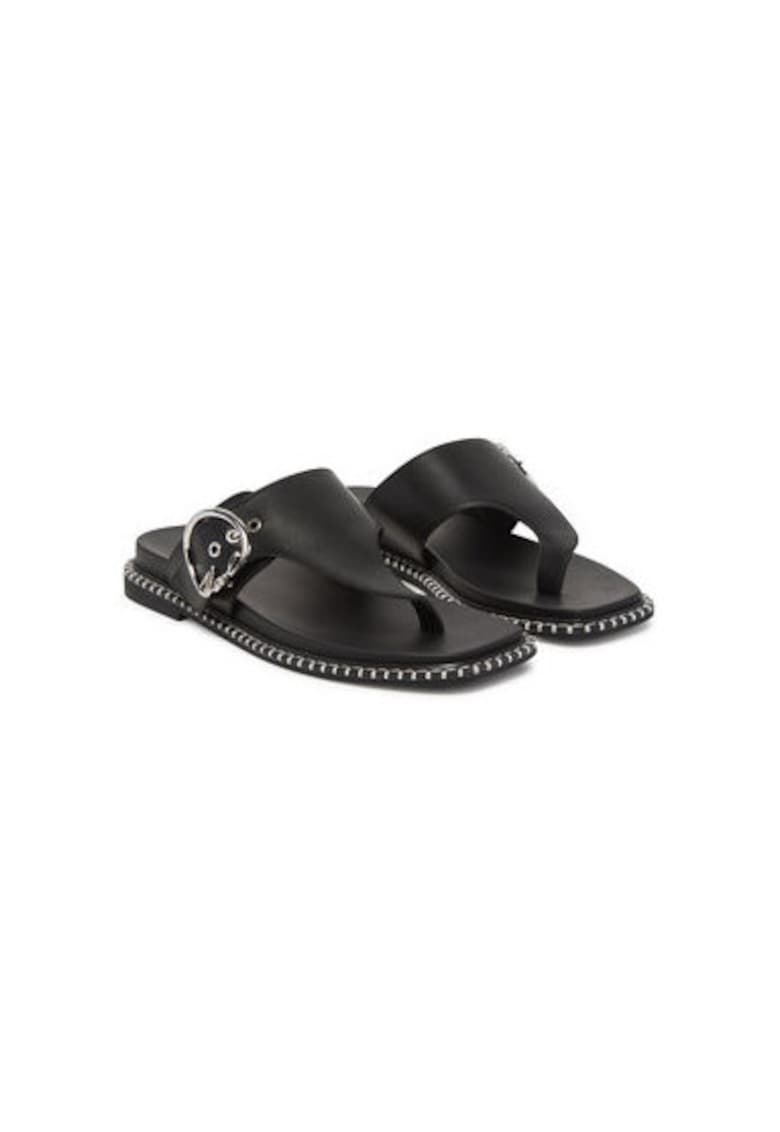 Papuci flip-flop dama  KL81325 - Piele naturala - Negru