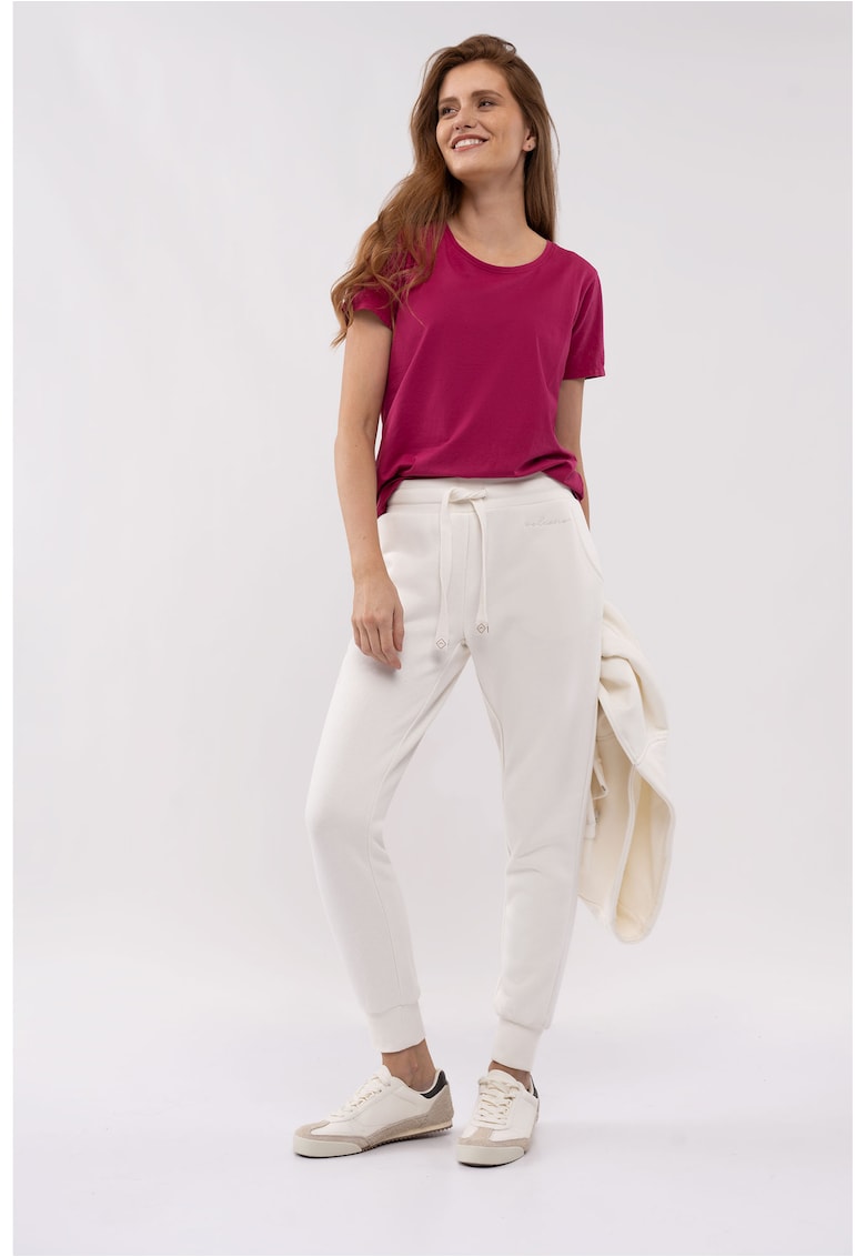 Pantaloni de trening pentru femei N-Venis - crem - din amestec de bumbac cu snur de ajustare in talie