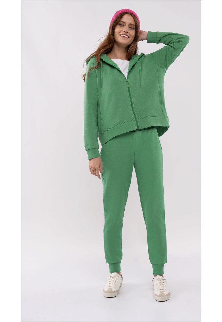 Pantaloni de trening pentru femei N-Venis - verde - din amestec de bumbac cu snur de ajustare in talie