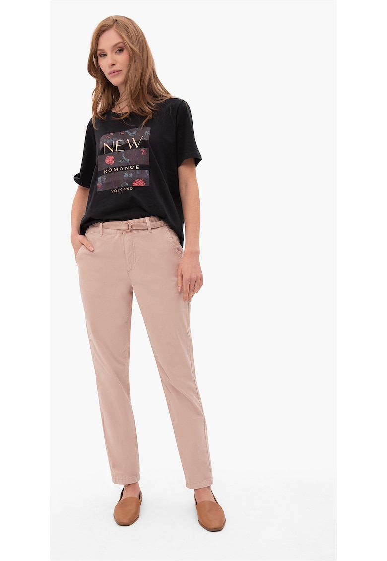 Pantaloni chino pentru femei cu curea R-Figya roz