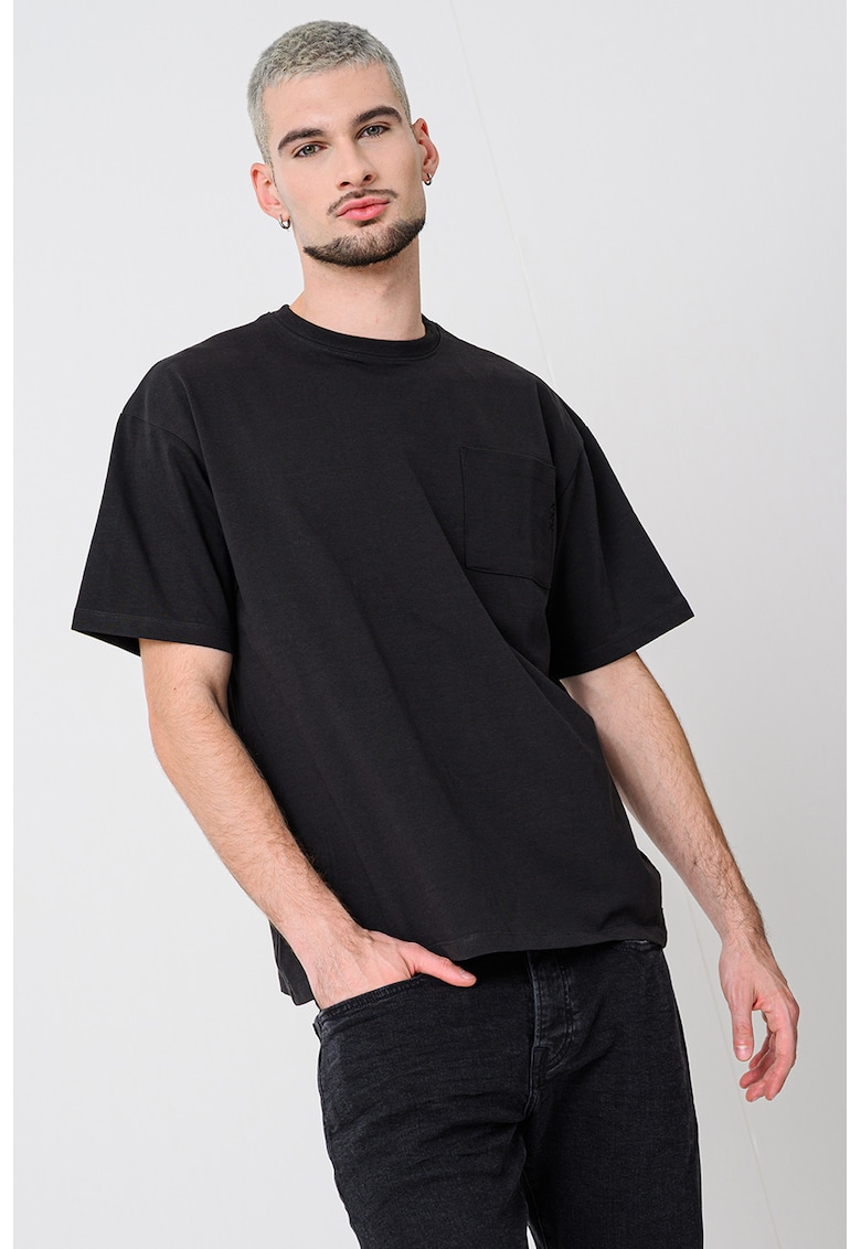 Tricou de bumbac cu decolteu la baza gatului