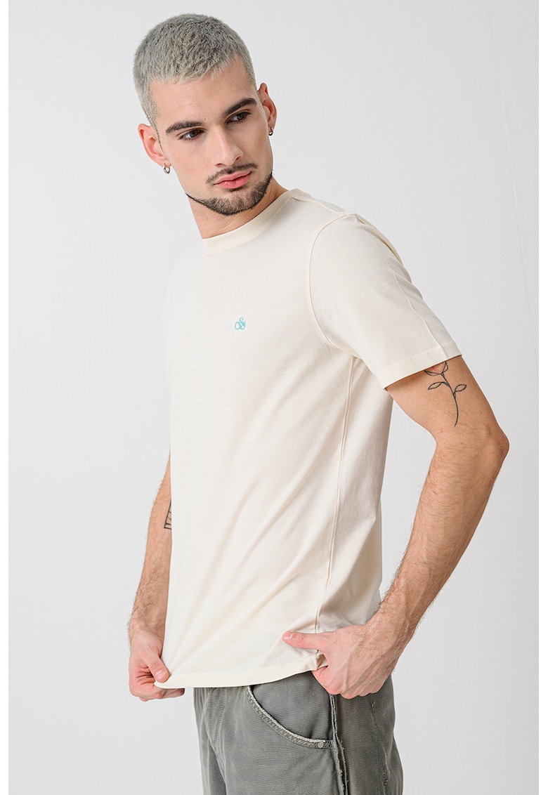 Tricou din bumbac organic cu decolteu la baza gatului - Bej deschis