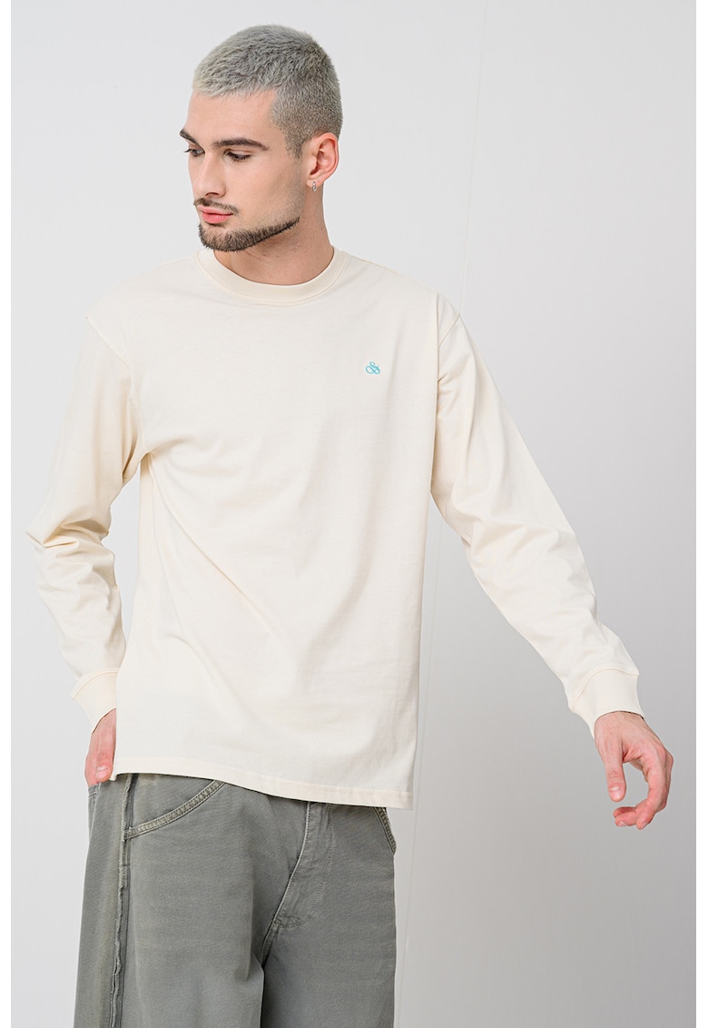 Bluza din amestec de bumbac organic cu decolteu la baza gatului