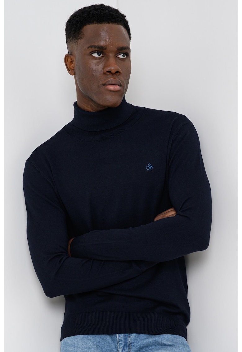 Pulover slim fit cu guler inalt - Albastru ultramarin