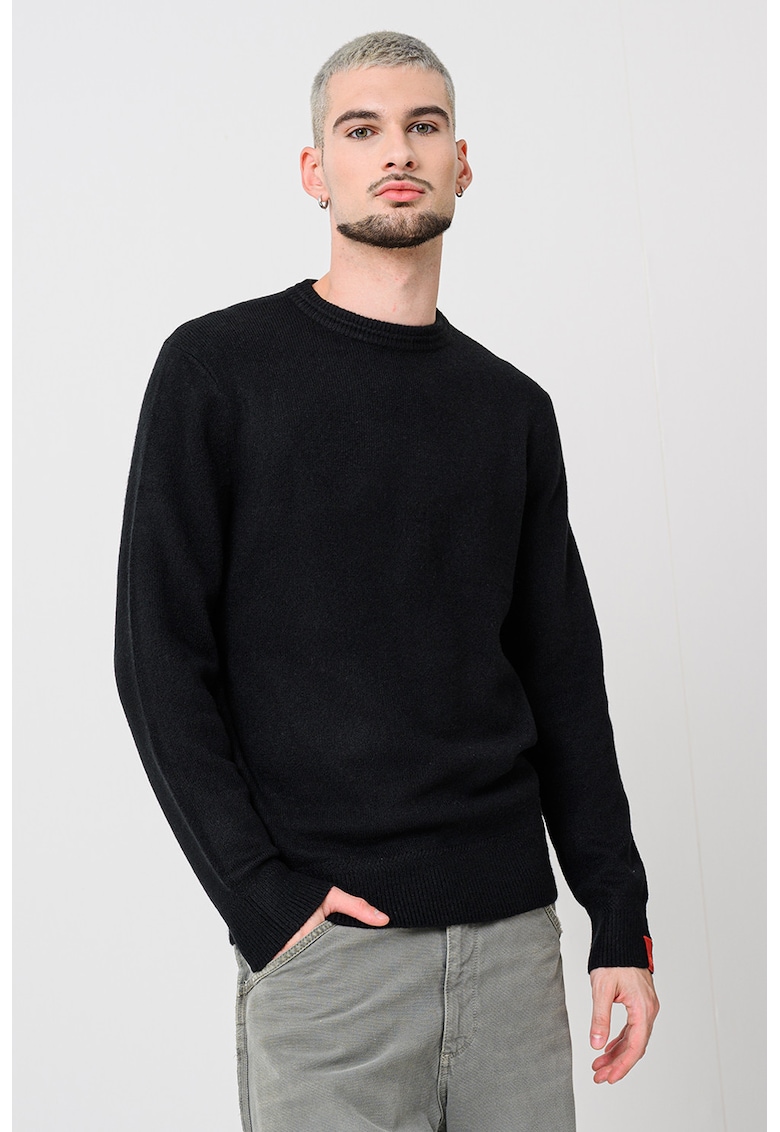 Pulover uni cu decolteu la baza gatului - Negru