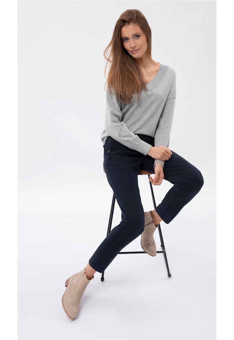 Pulover cu decolteu in V pentru femei S-Joy - Gri melange