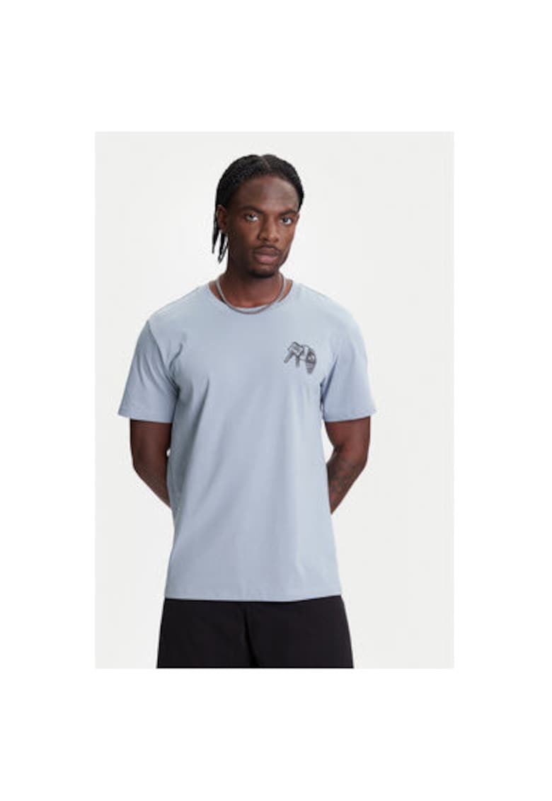 Tricou barbati 10027726-A03 - Bumbac - Albastru deschis - Albastru deschis