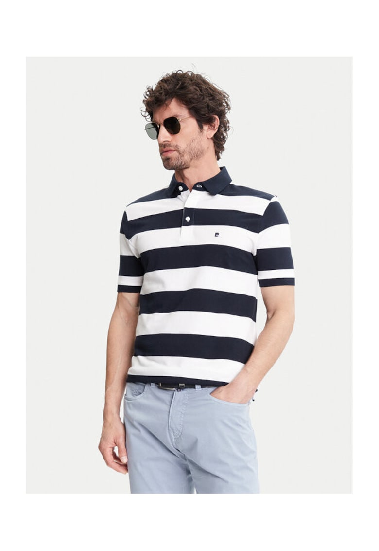 Tricou polo barbati C5 21394.2113 - Bumbac - Alb/Negru - Alb/Negru