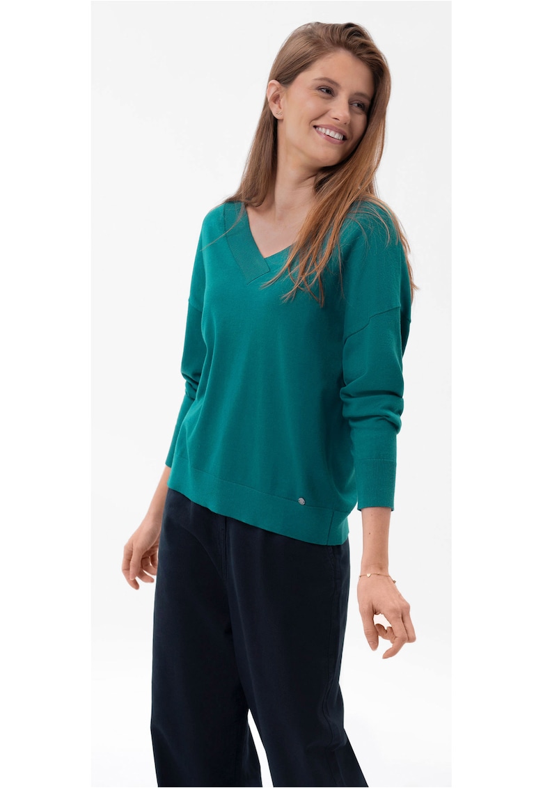 Pulover cu decolteu in V pentru femei S-Joy - Turcoaz