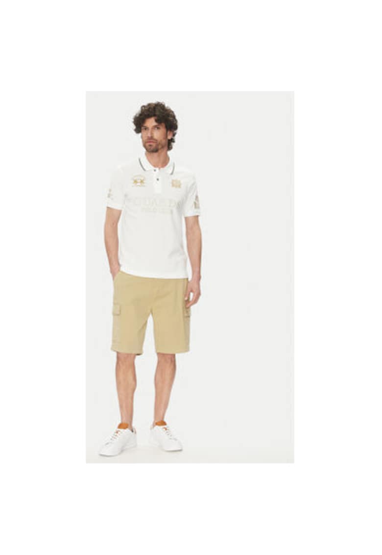 La Martina Tricou Polo barbati PK097 - Bumbac/Elastan - 3XL INTL - Alb