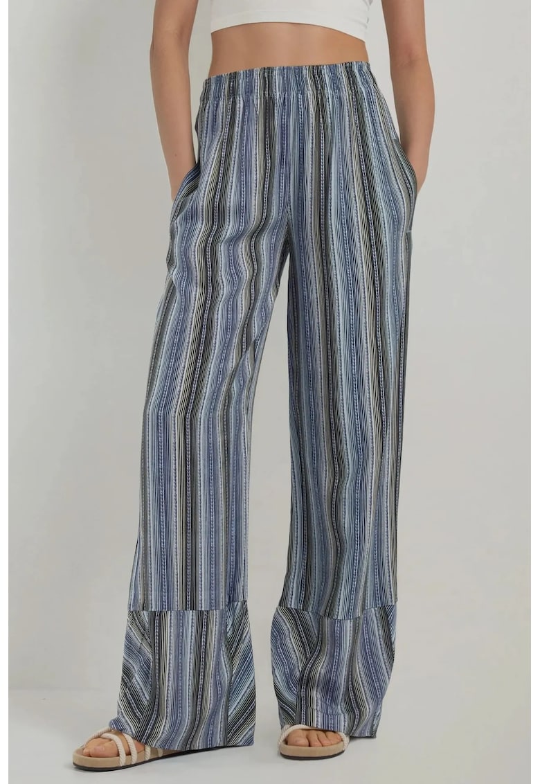 Pantaloni pentru dama largi - cu imprimeu - textil - albastru