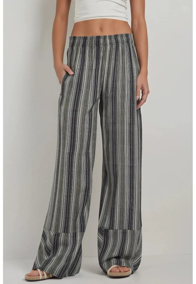 Pantaloni pentru dama largi - cu imprimeu - textil - negru/gri