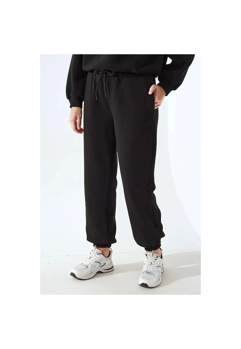 Pantaloni sport dama - lungi - talie elastica - negru - material tricotat