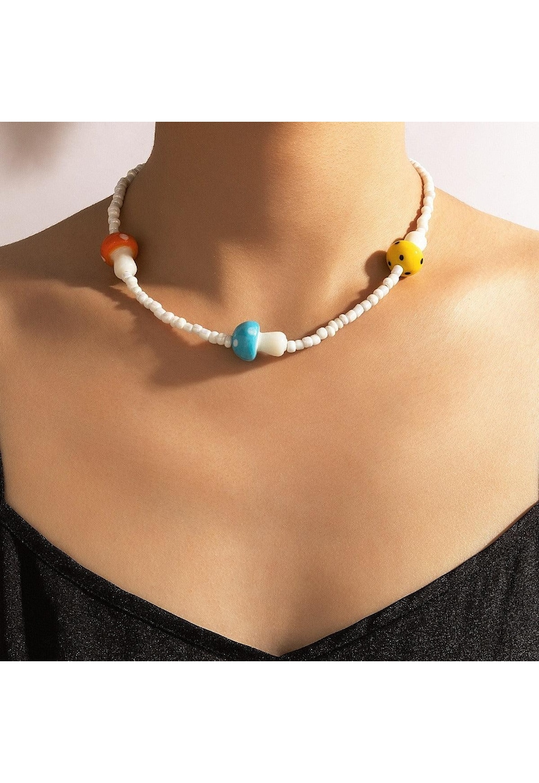 Colier auriu - cu perlute si piese in forma de ciupercute - Justina C12 -