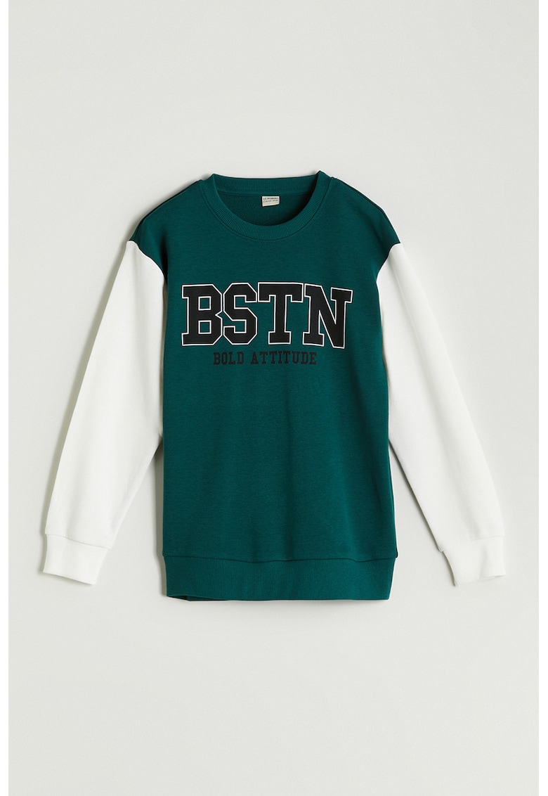 Bluza de trening cu decolteu la baza gatului si imprimeu text Bluza de trening cu decolteu la baza gatului si imprimeu text