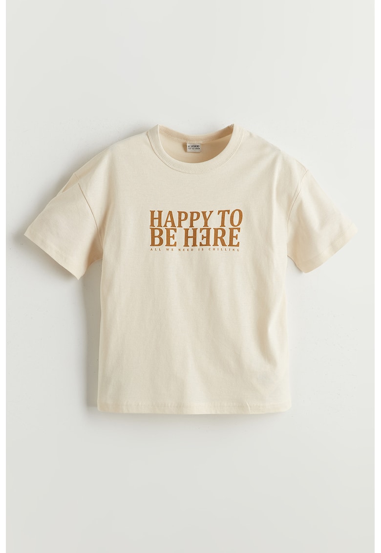 Tricou regular fit cu imprimeu text - Bej deschis