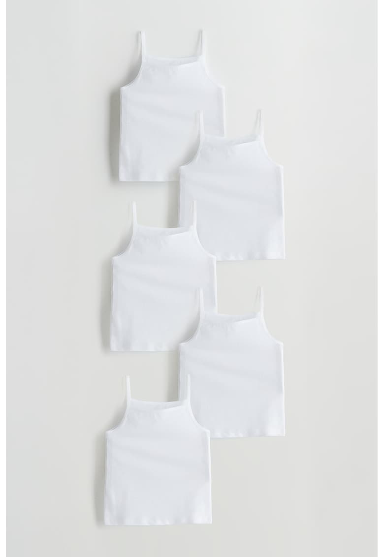 Set de top-uri din bumbac cu model uni - 5 piese - Alb -