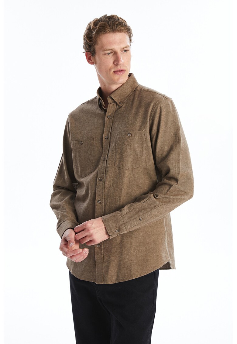Camasa cu guler fixat cu nasturi - Maro deschis