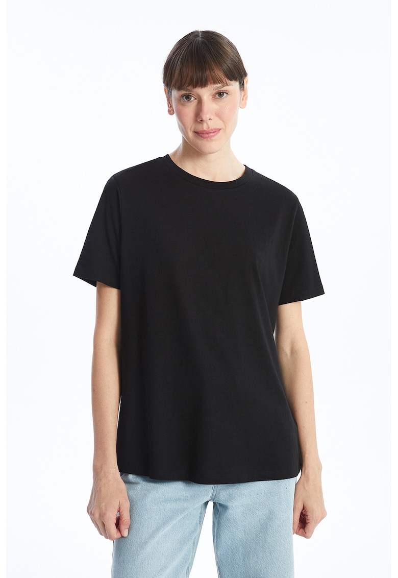 Lc Waikiki Tricou de bumbac cu decolteu la baza gatului - Negru