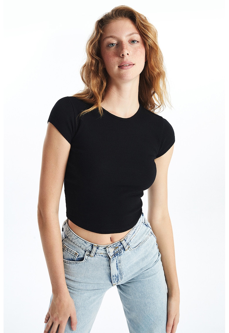Tricou crop slim fit - Negru