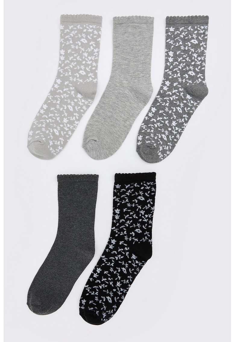 Set de sosete scurte uni si cu model floral - 5 perechi