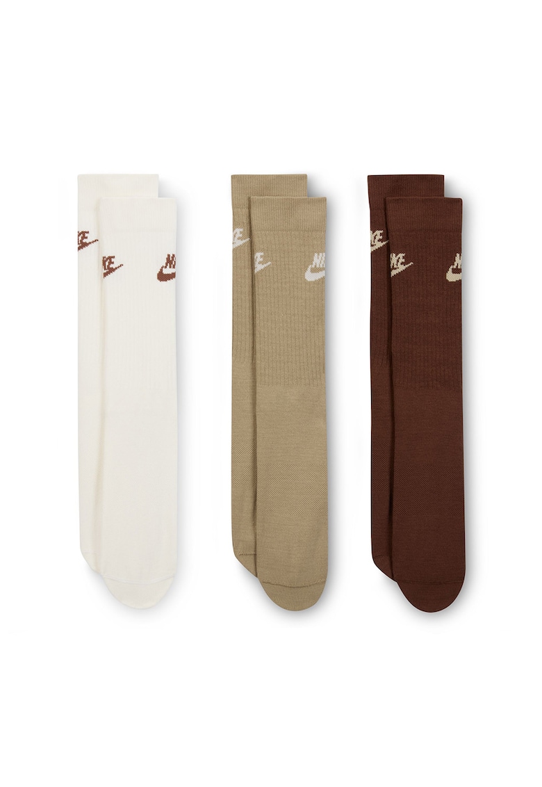 Set de sosete unisex Everyday Essential - 3 perechi - Alb fildes/Maro