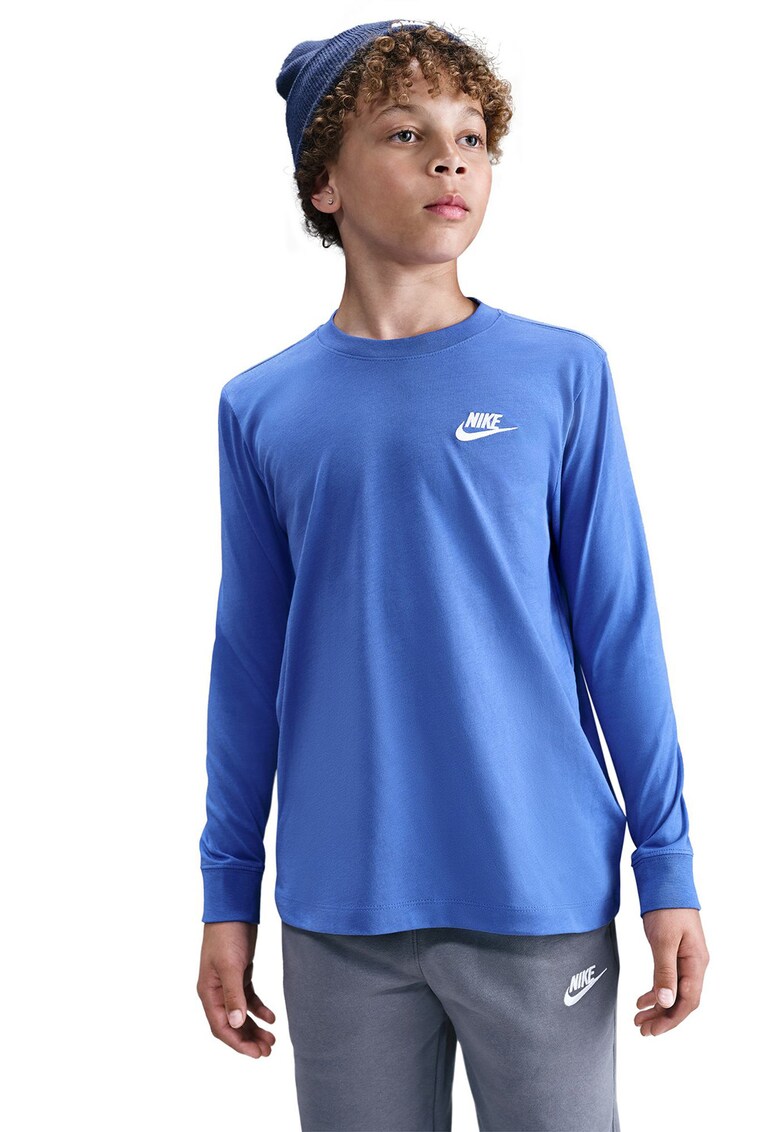 Bluza cu decolteu la baza gatului si logo Futura - Albastru azur