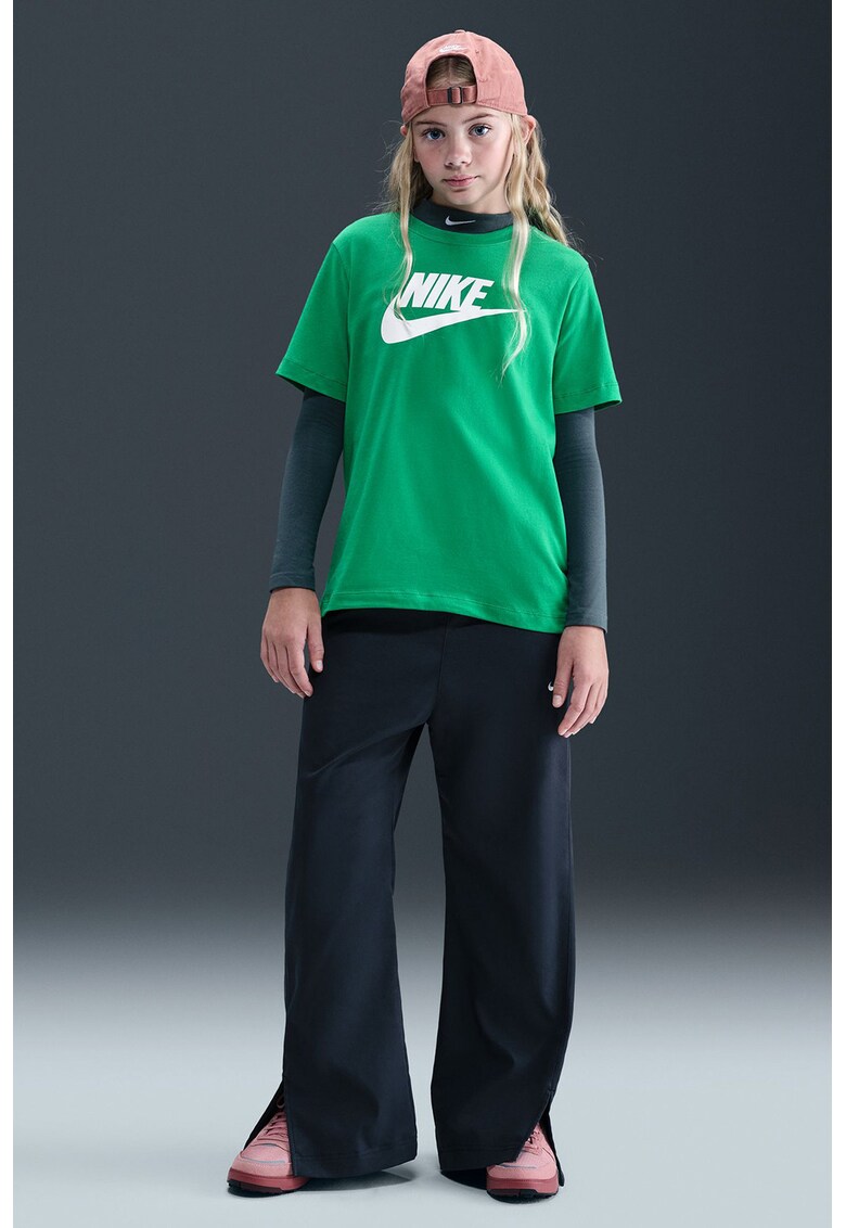 Tricou cu decolteu la baza gatului si imprimeu logo Futura - Verde/Alb optic