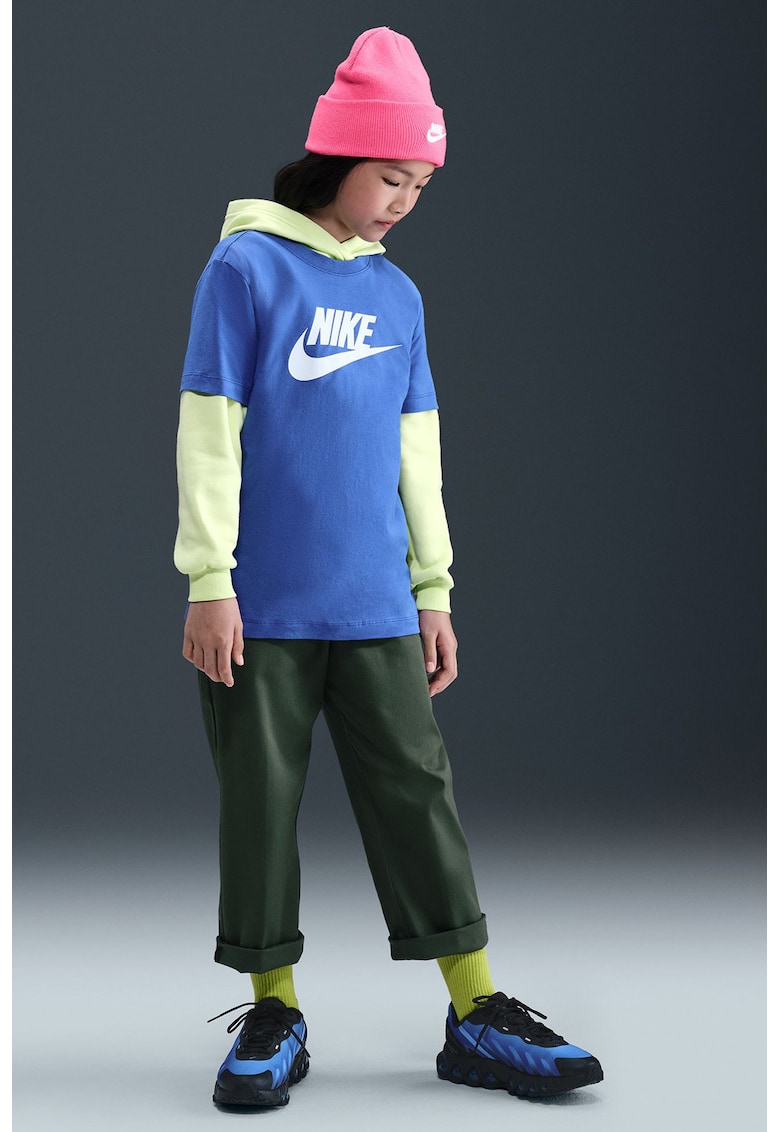 Tricou cu decolteu la baza gatului si imprimeu logo Futura - Alb/Albastru deschis