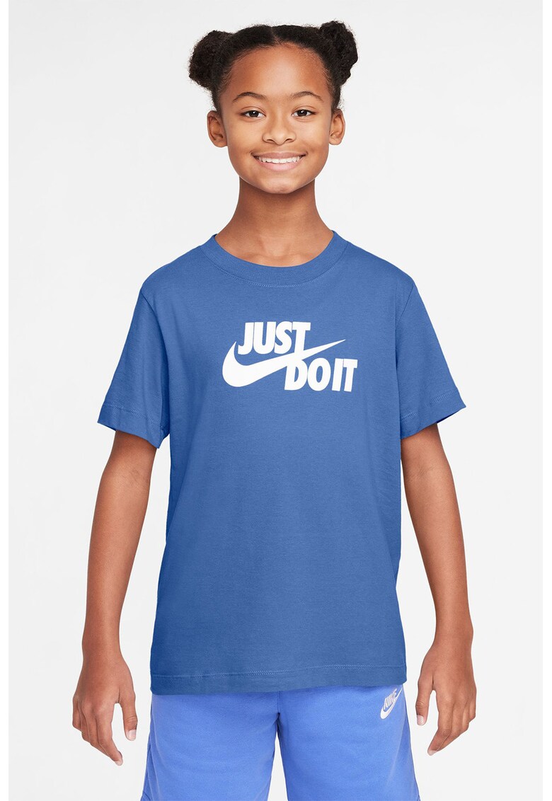 Tricou din bumbac cu decolteu la baza gatului - Alb/Albastru petrol