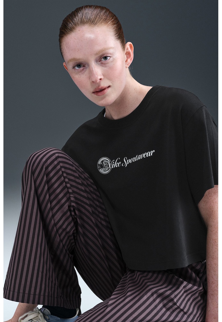Tricou crop din bumbac Club - Negru